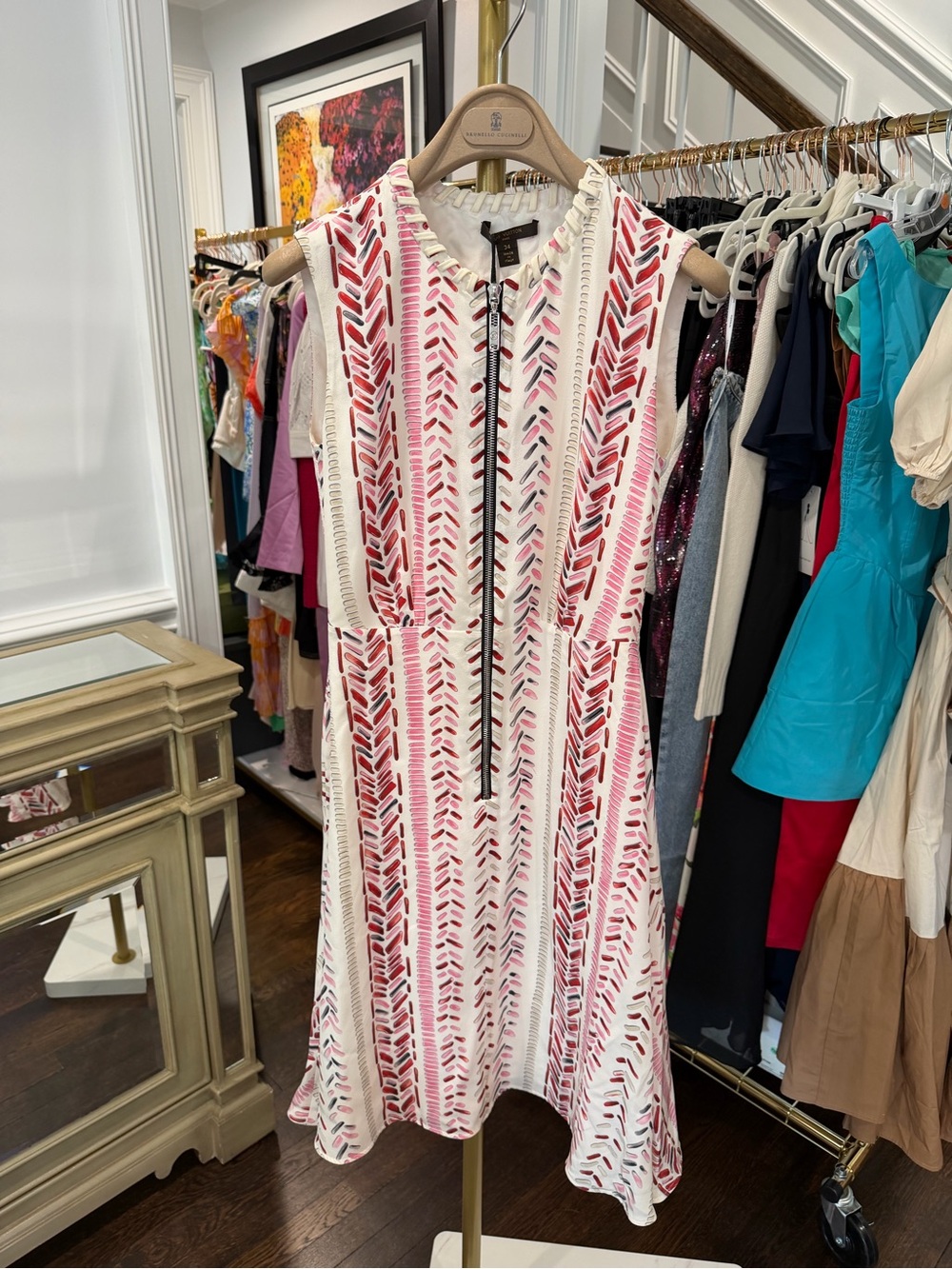 Louis Vuitton White Dress with Pink & Red Chevron Pattern